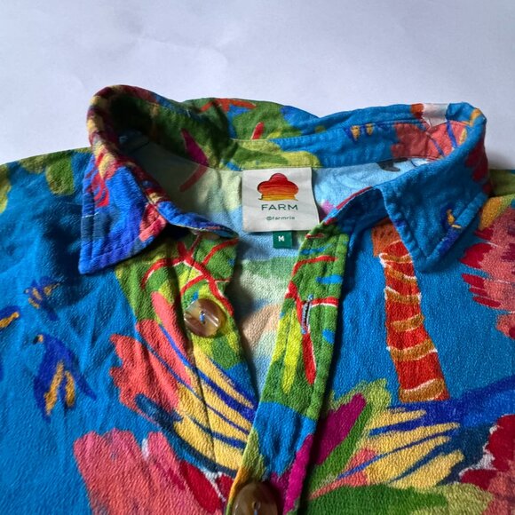 Farm Rio M Sunny Day Unisex Button Shirt Parrot Macaw Bird Blue Tropical Womens - Picture 4 of 9